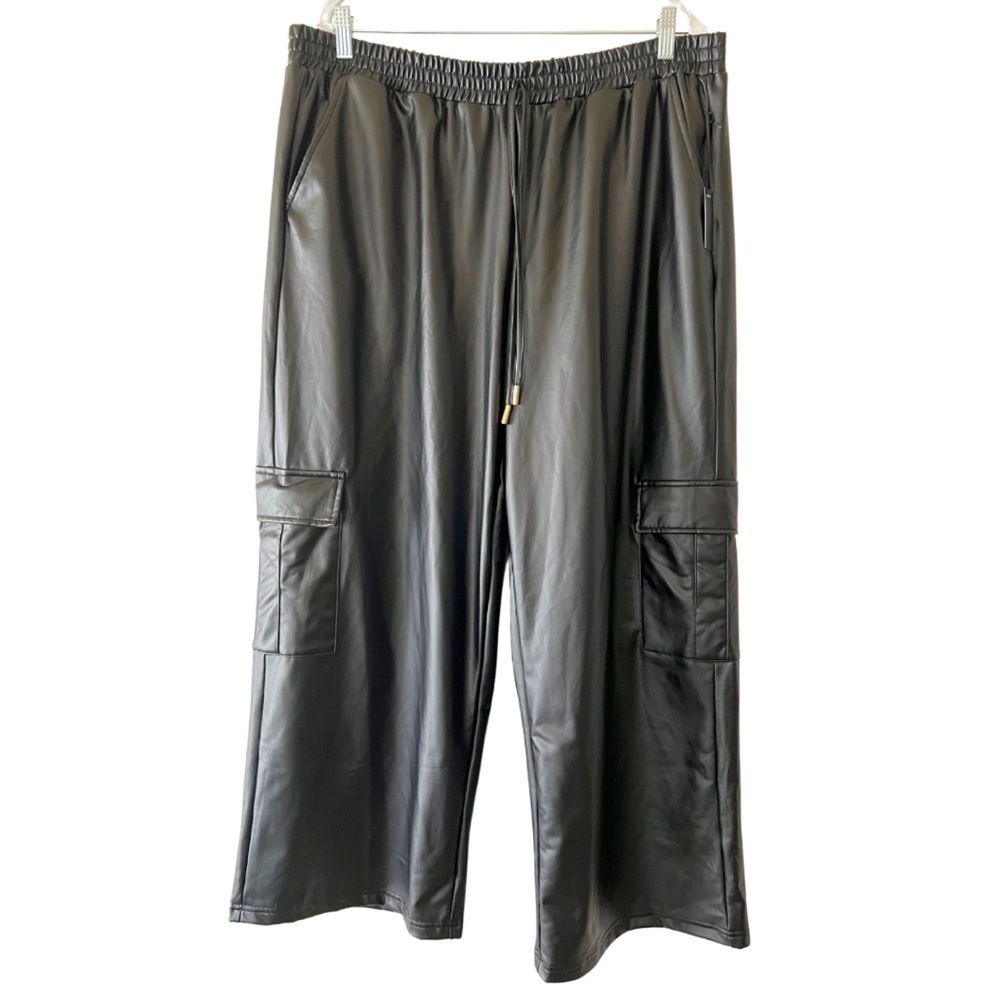 3rd + Malt Women’s Black Faux Leather Cargo Pants